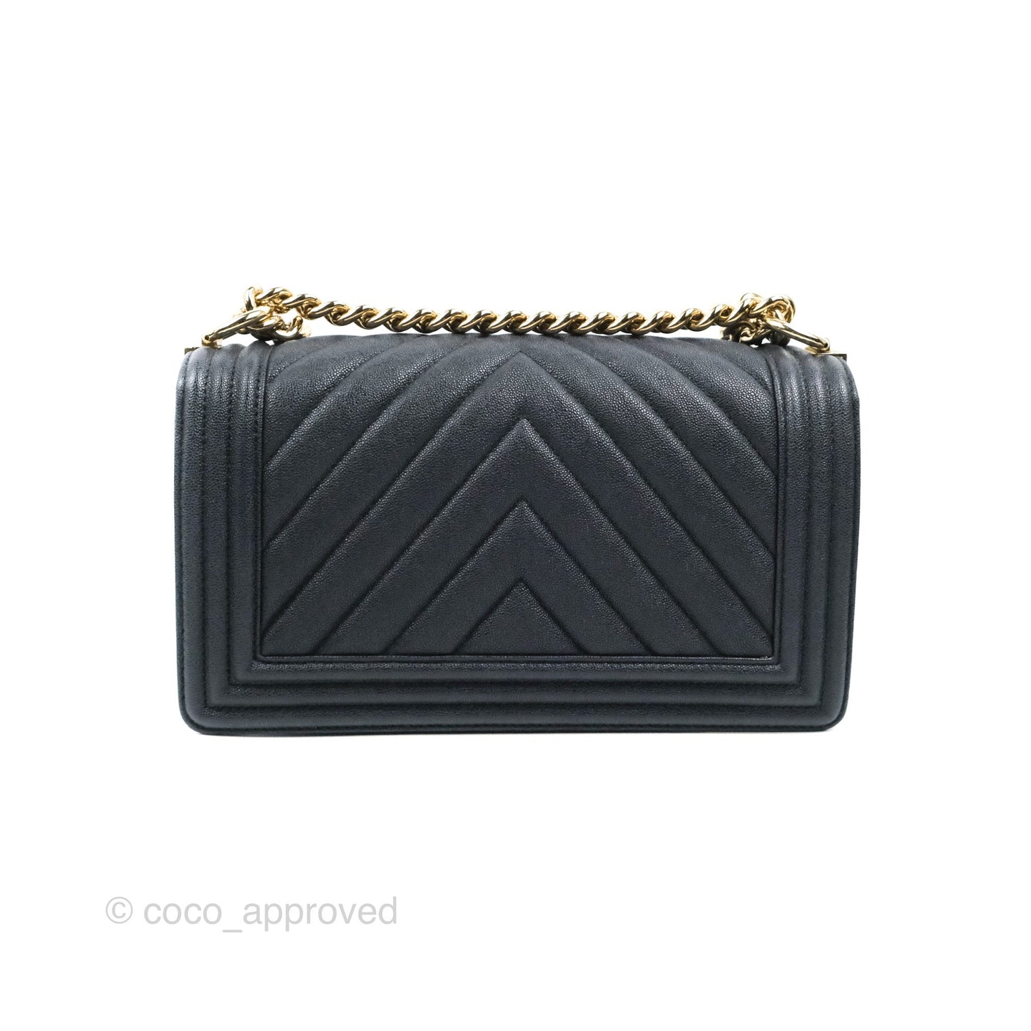 Chanel Chevron Medium Boy Dark Navy Caviar Gold Hardware