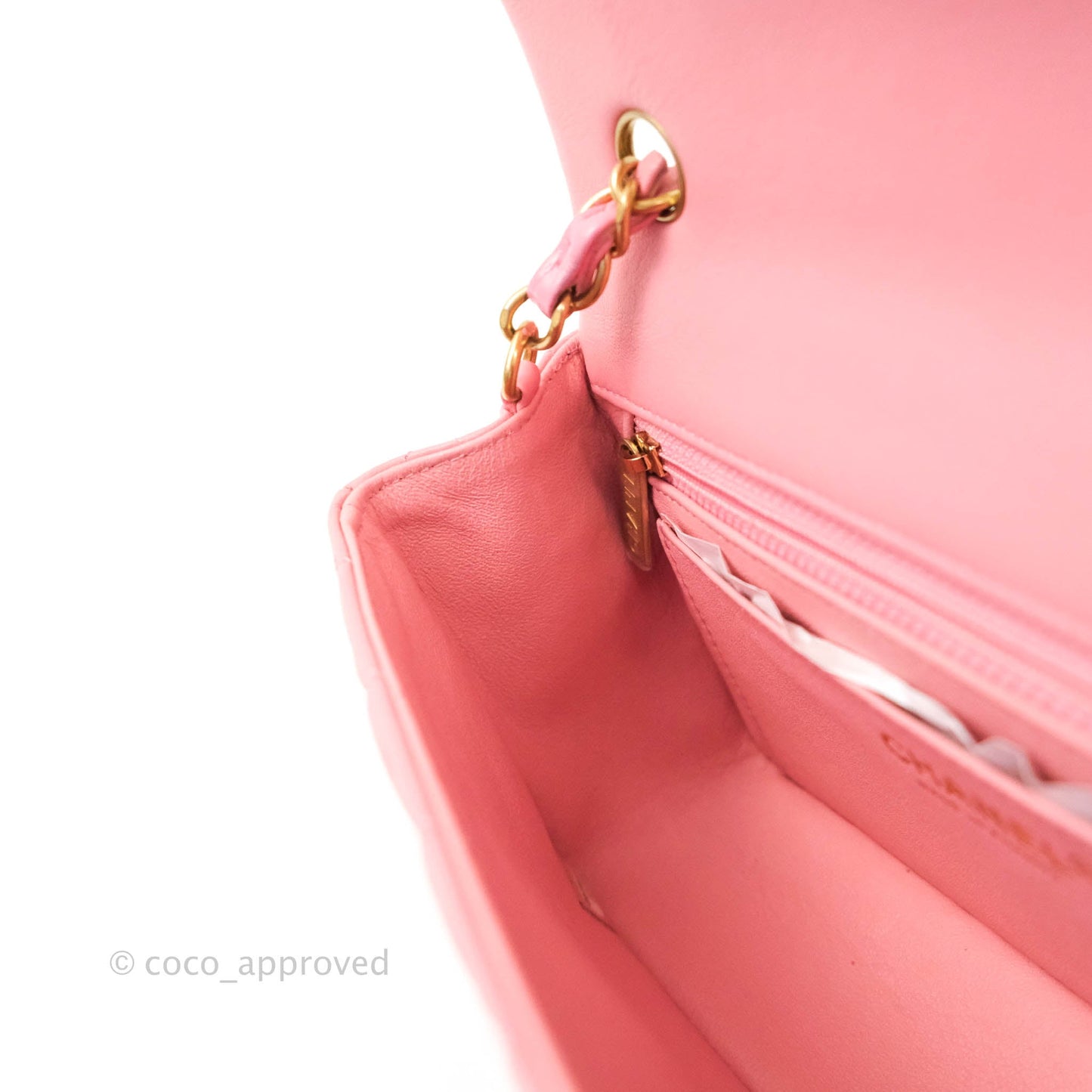 Chanel Classic Quilted Mini Rectangular Flap Pink Lambskin Aged Gold Hardware