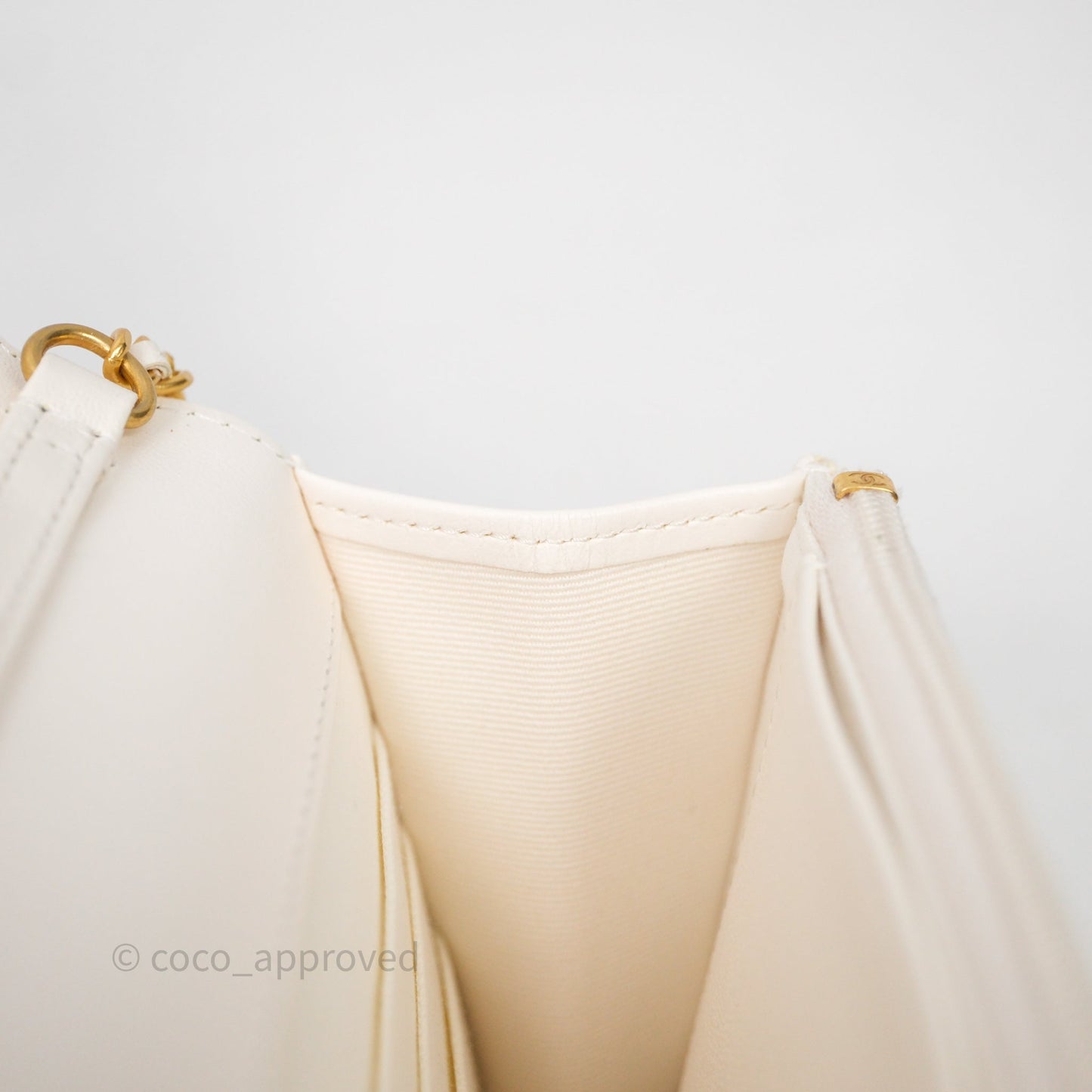 Chanel Coco Heart Chain WOC Ivory White Lambskin Aged Gold Hardware 22K