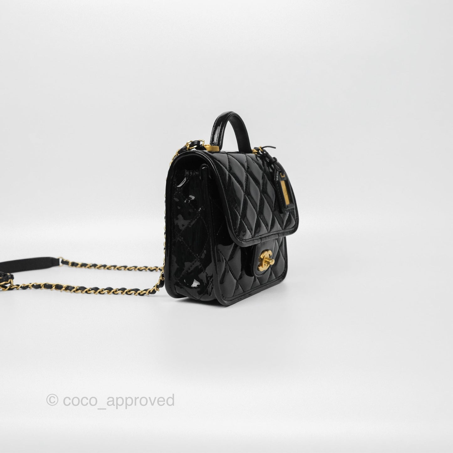 Chanel Mini School Memory Top Handle Flap Black Patent 22K