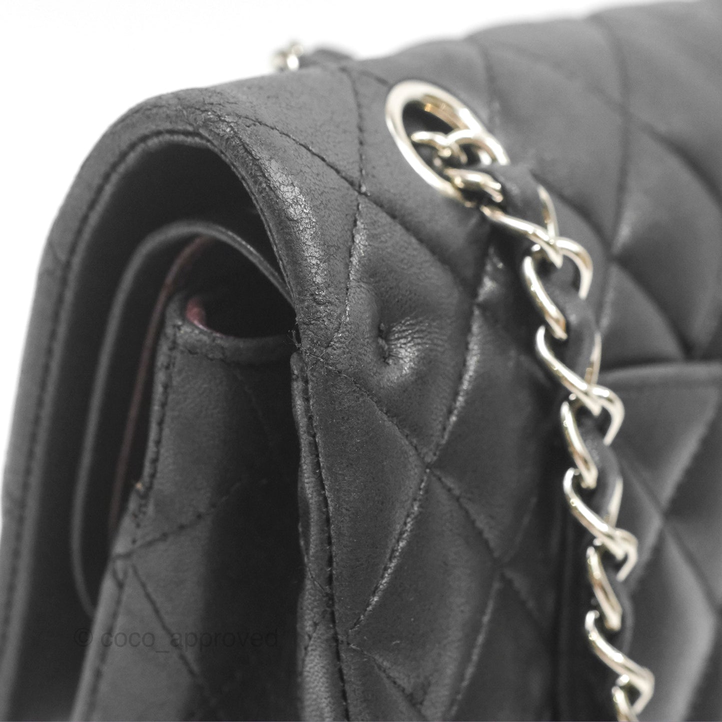 Chanel Classic M/L Medium Flap Quilted Black Lambskin Silver Hardware