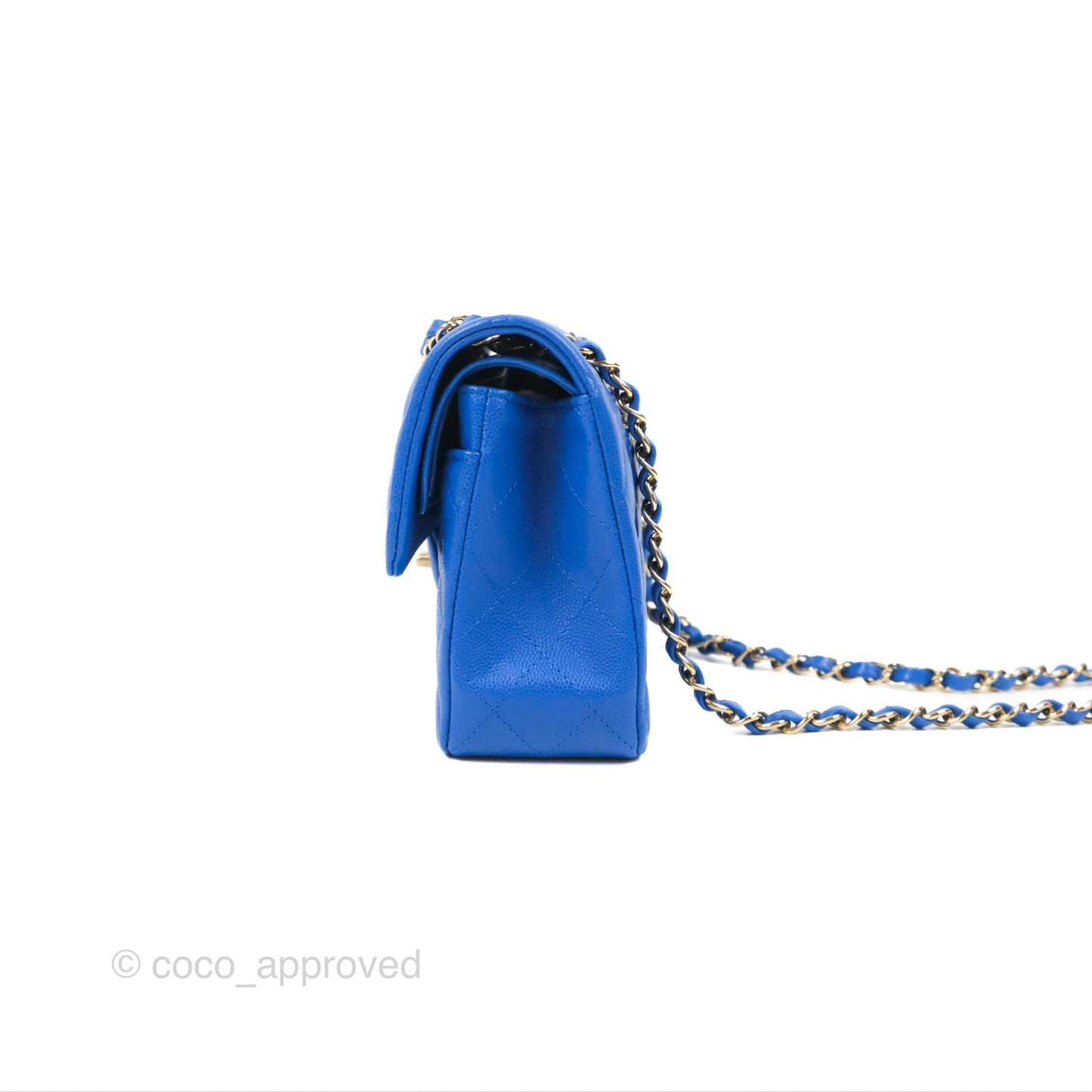 Chanel Small Classic Quilted Flap Blue Caviar Gold Hardware