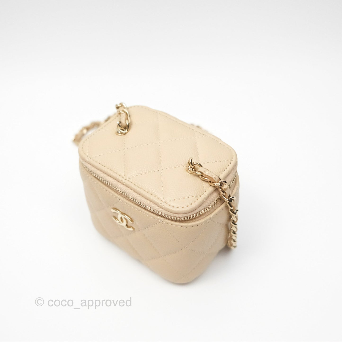 Chanel Mini Vanity With CC Chain Light Beige Caviar Gold Hardware