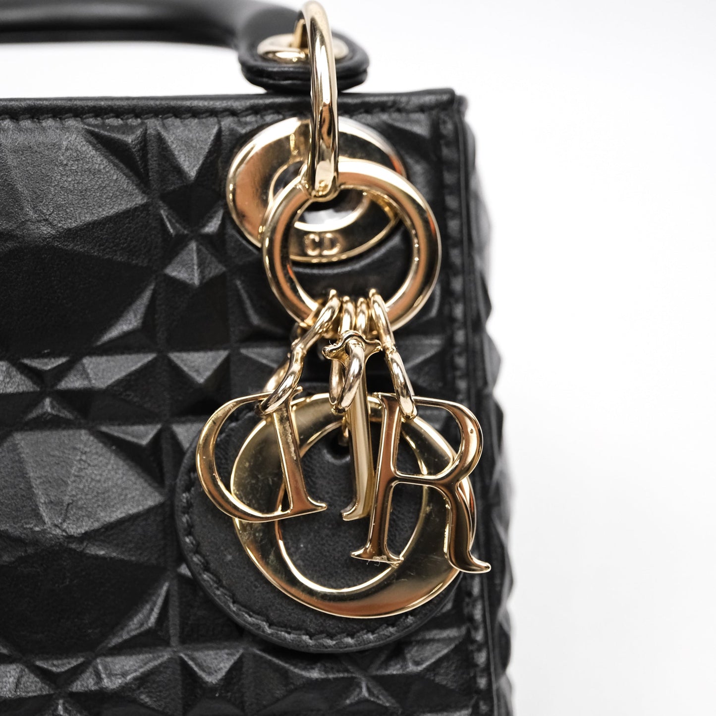 Dior Mirco Lady Dior Black Cannage Calfskin with Diamond Motif Gold Hardware