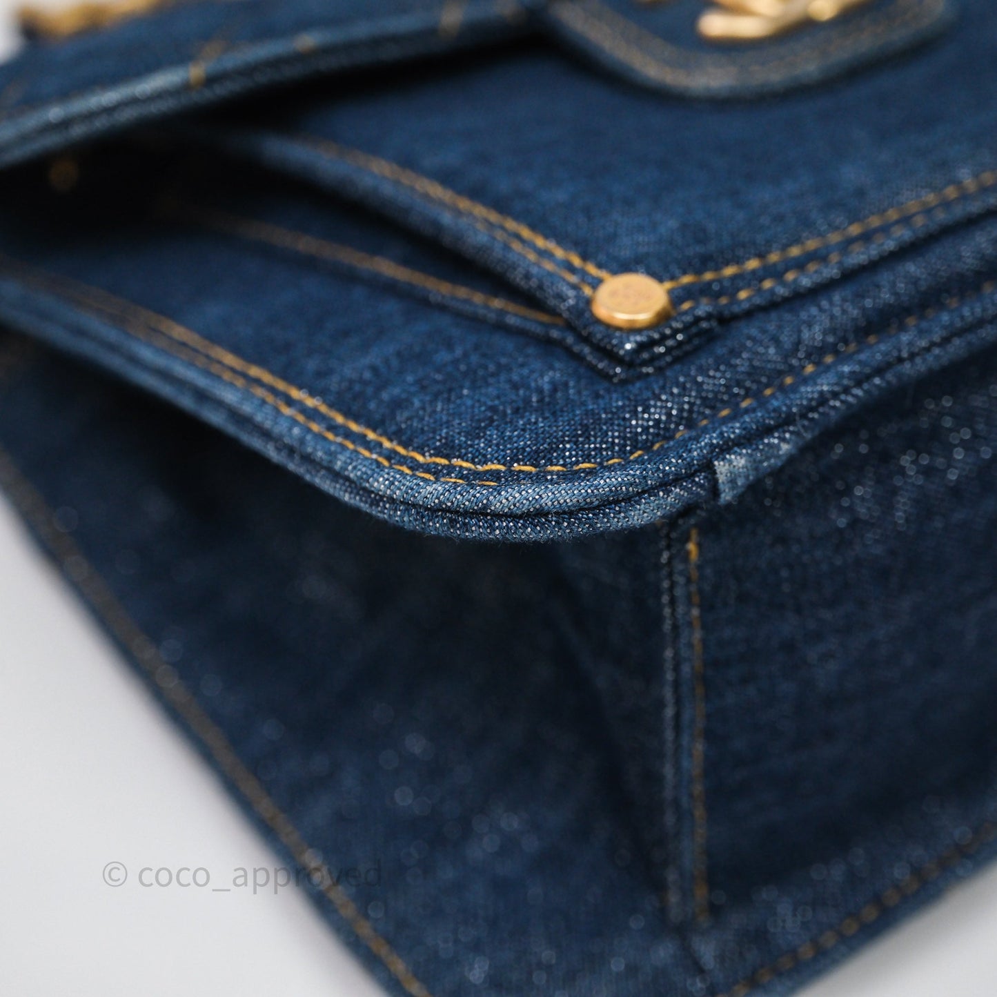 Chanel Square Flap Bag Denim Aged Gold Hardware