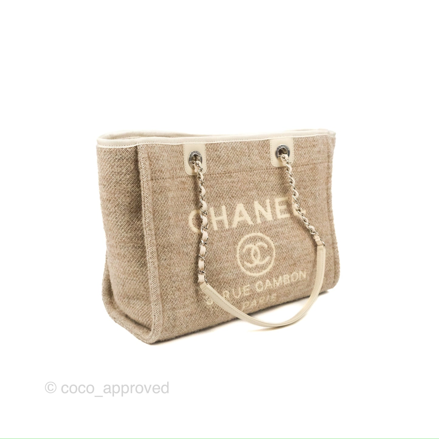 Chanel Medium Deauville Tote Taupe Mixed Fibres Silver Hardware