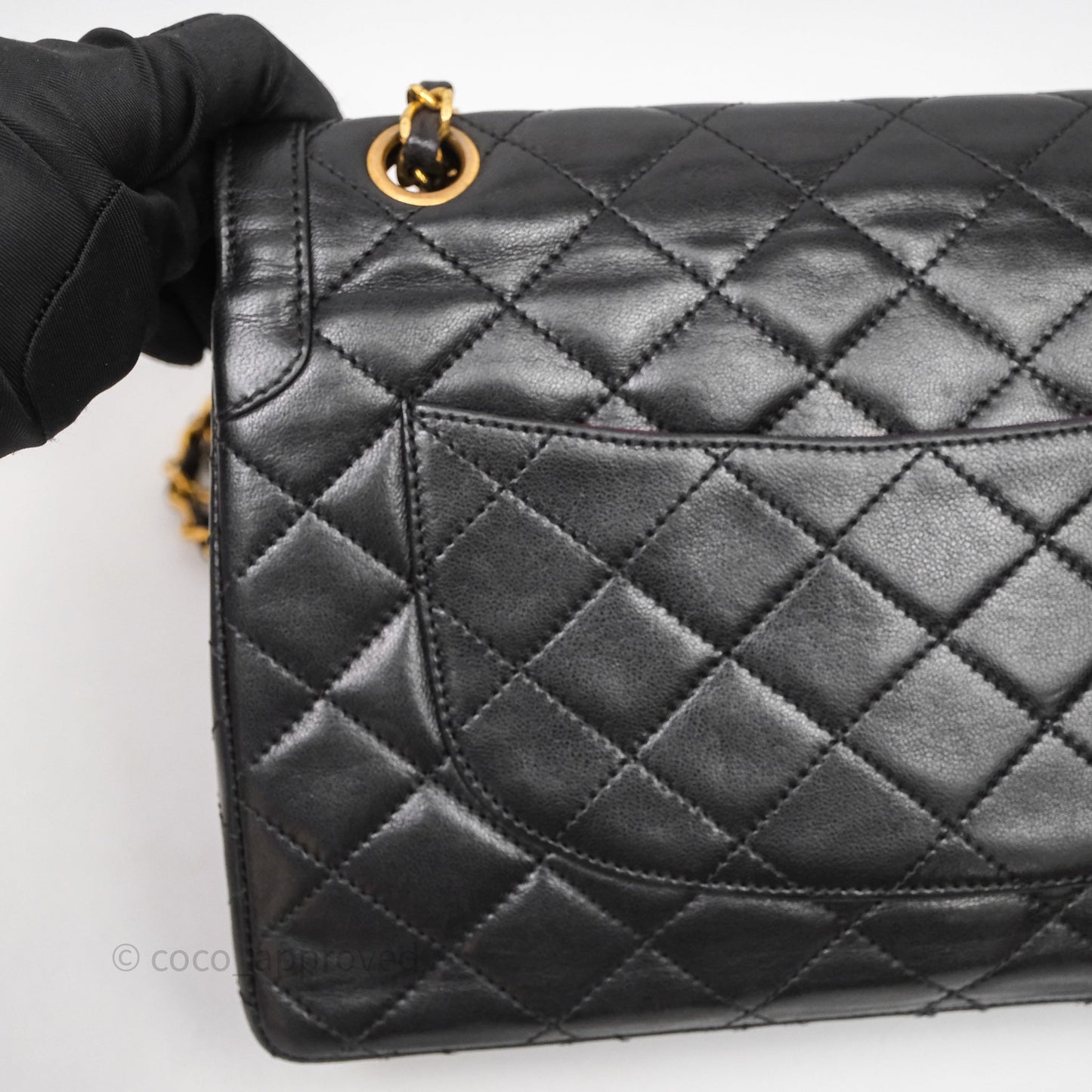 Chanel Quilted Vintage Flap Bag Lambskin Black 24K Gold Hardware