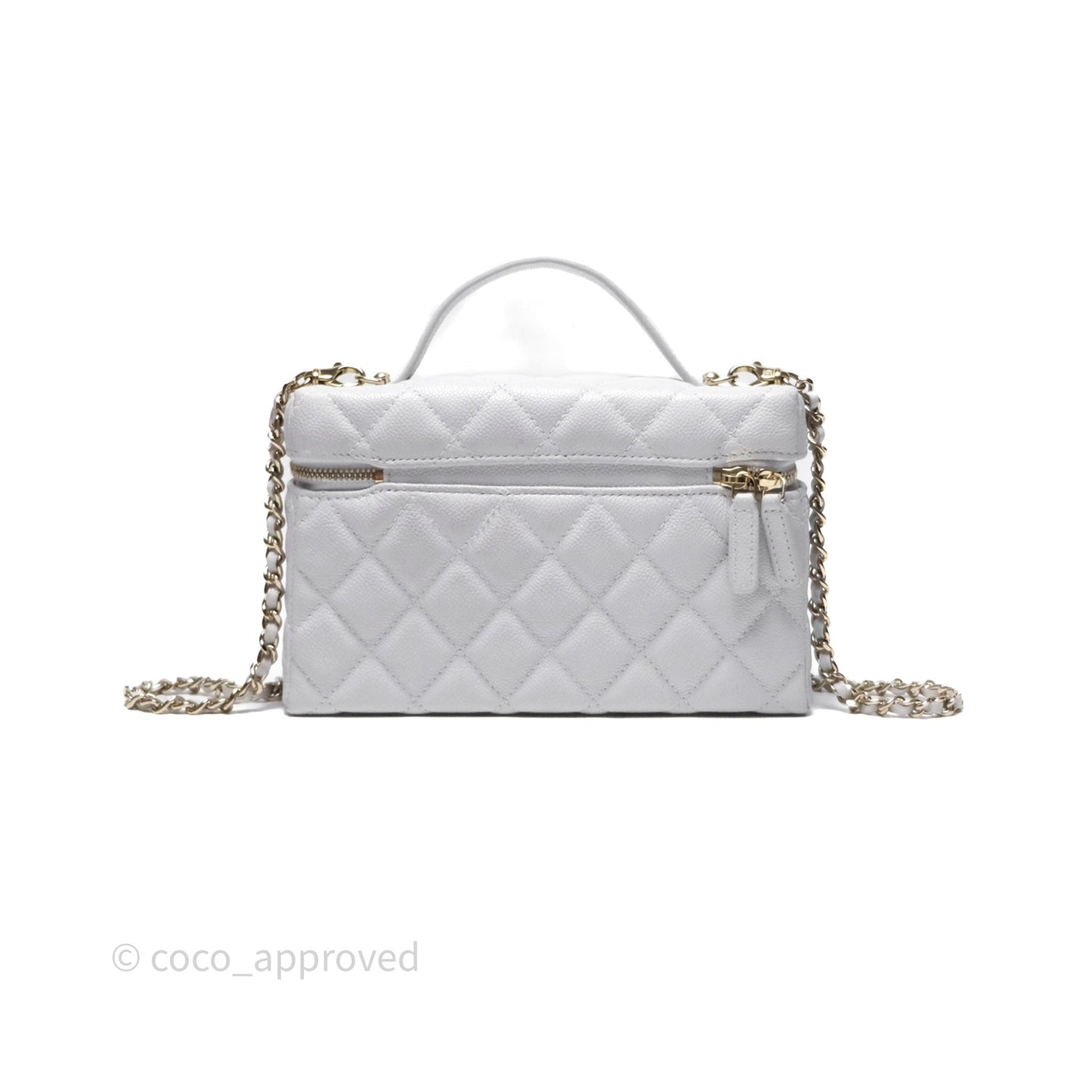 Chanel Top Handle Long Vanity with Chain Light Grey Caviar Gold Hardware