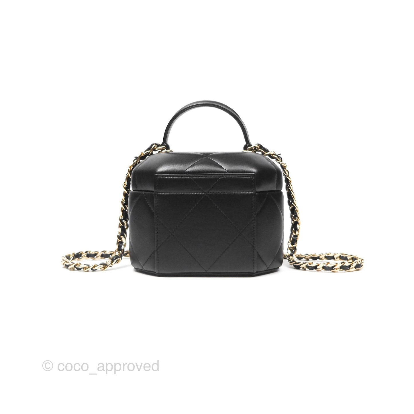 Chanel Small Hexagon Vanity Case Black Lambskin Gold Hardware