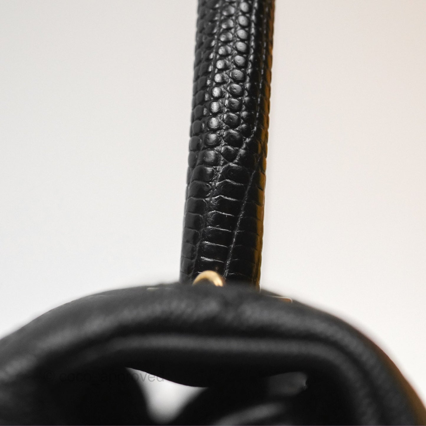 Chanel Small Coco Handle Quilted Black Caviar Aged Gold Hardware Lizard Handle