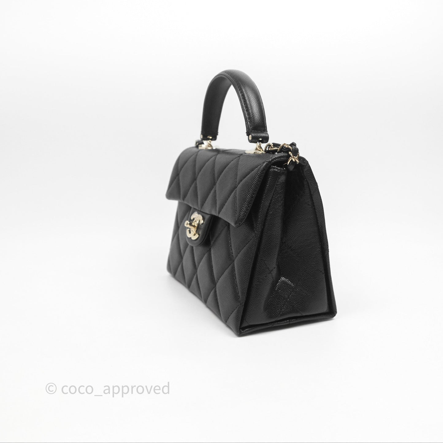 Chanel Quilted Small Top Handle Flap Bag Black Caviar Gold Hardware