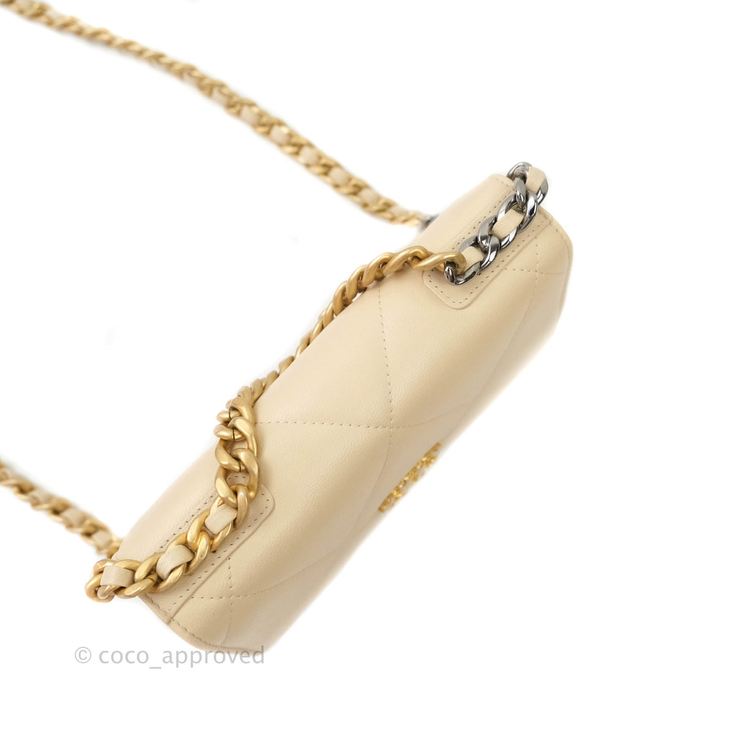 Chanel 19 Quilted Wallet on Chain WOC Beige Goatskin Mixed Hardware