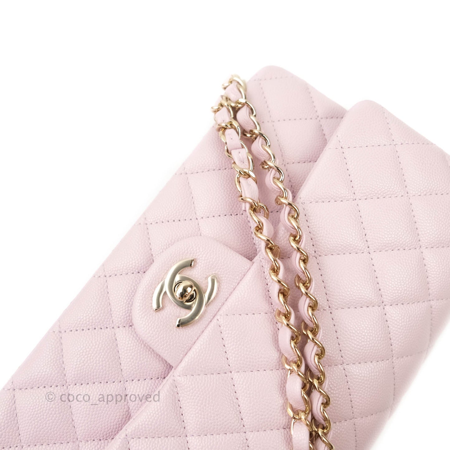 Chanel M/L Medium Double Flap Bag Lilac Rose Clair Caviar Gold Hardware 21S