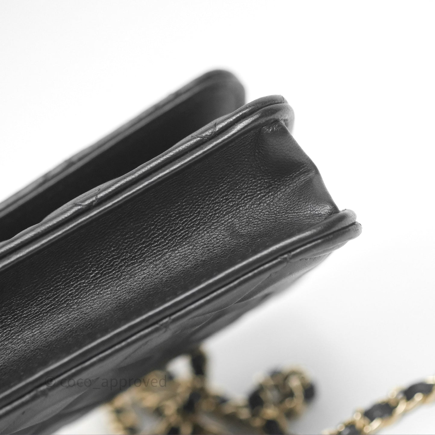 Chanel Camellia Handle Mini WOC Phone Holder with Chain Black Lambskin 23K