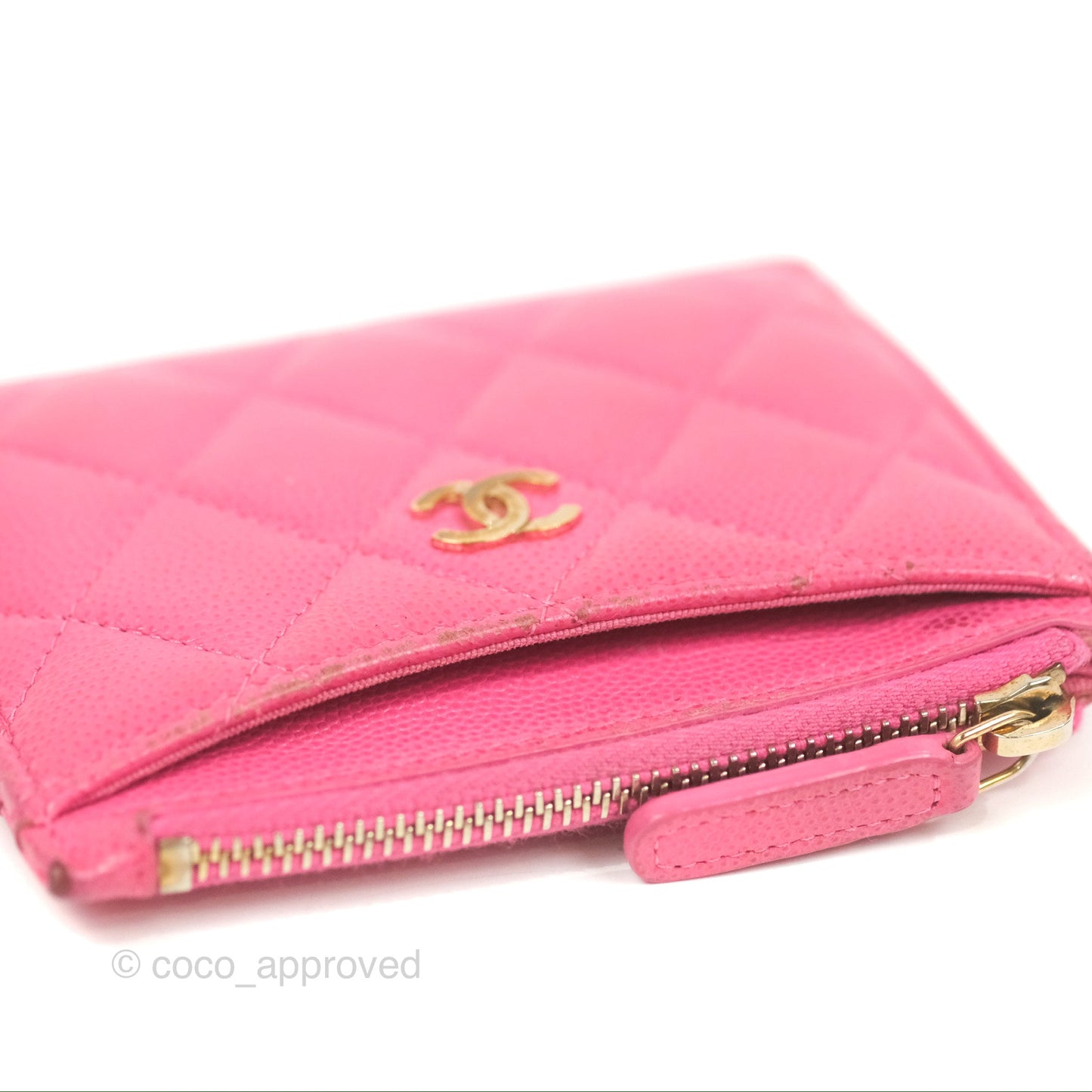 Chanel Quilted CC Zipped Card Holder Dark Pink Caviar Gold Hardware