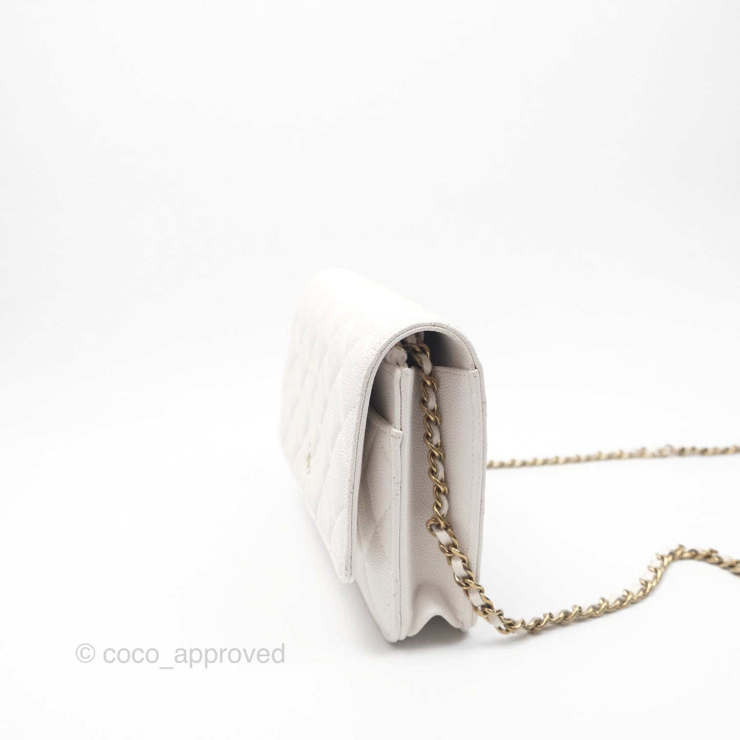 Chanel Quilted Classic Wallet on Chain WOC White Caviar Gold Hardware