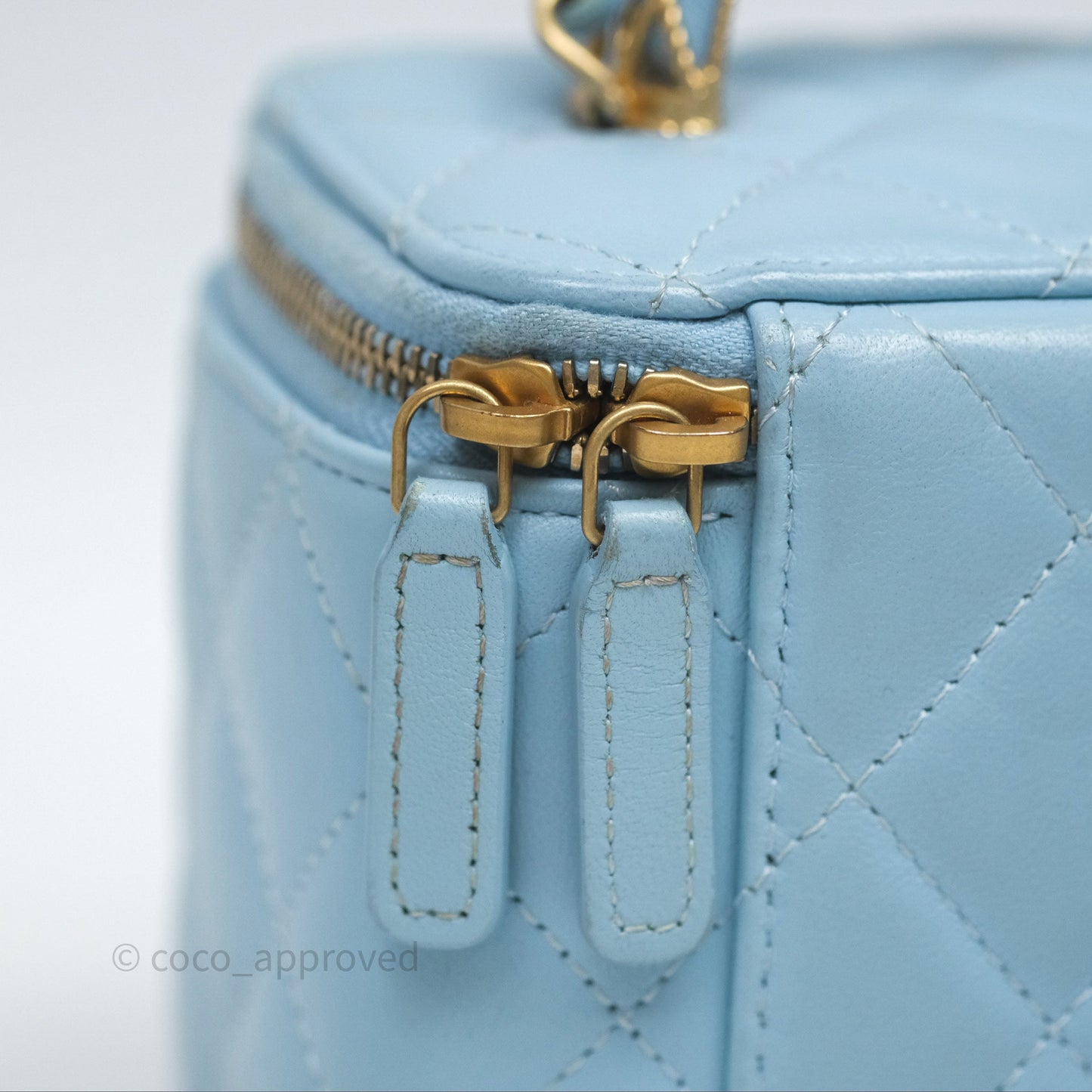 Chanel Vanity Rectangular Top Handle Blue Lambskin Gold Hardware