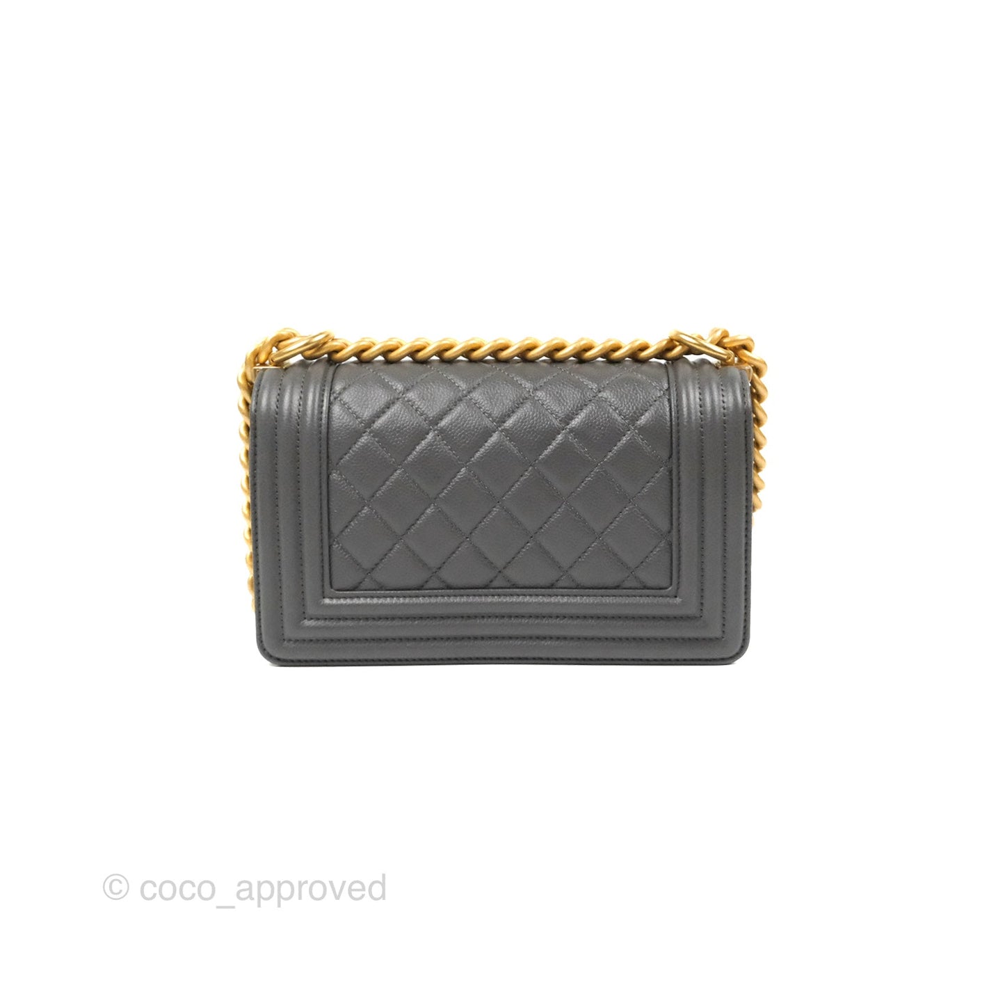 Chanel Small Boy Dark Grey Caviar Aged Gold Hardware