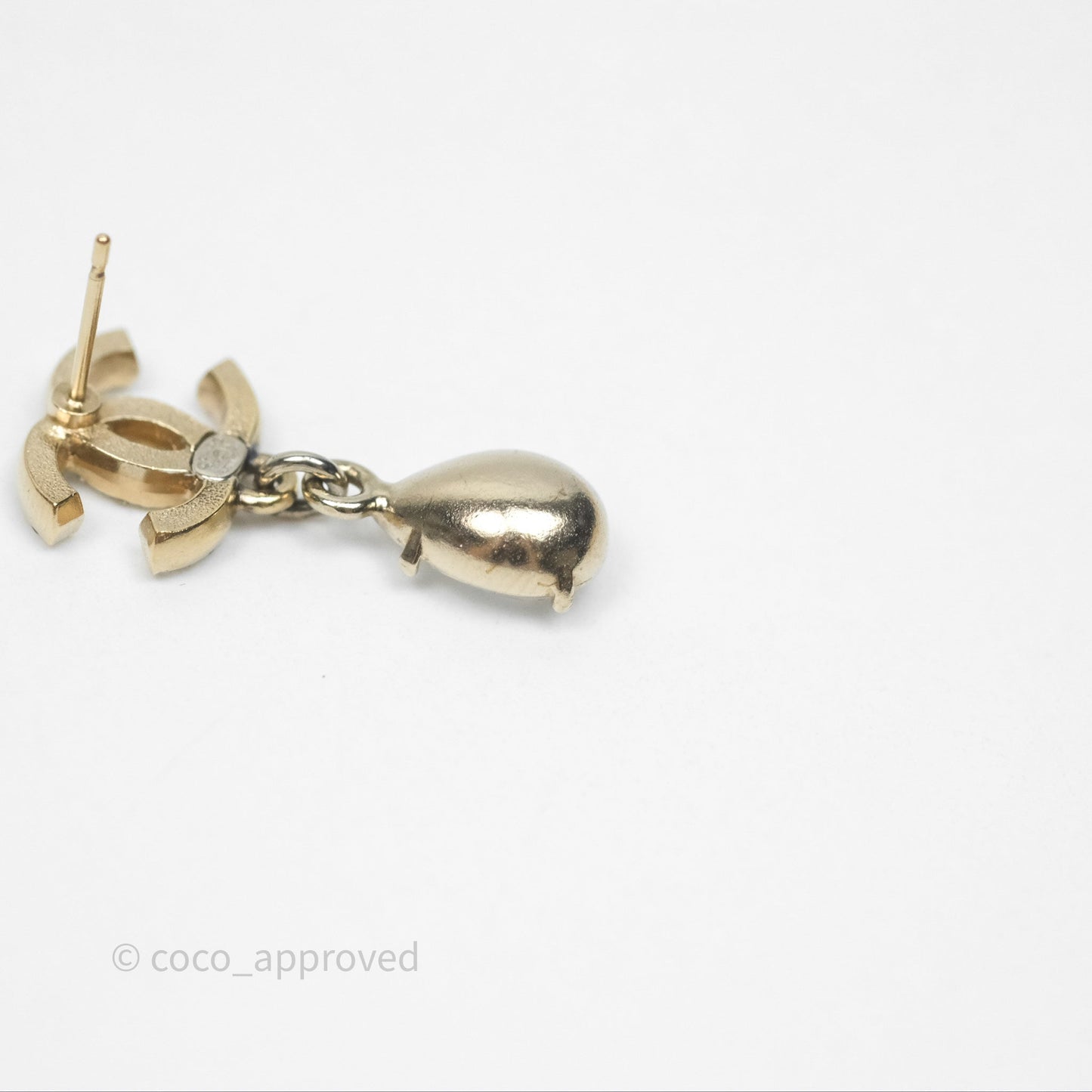Chanel Crystal CC Drop Earrings Gold Tone 19A