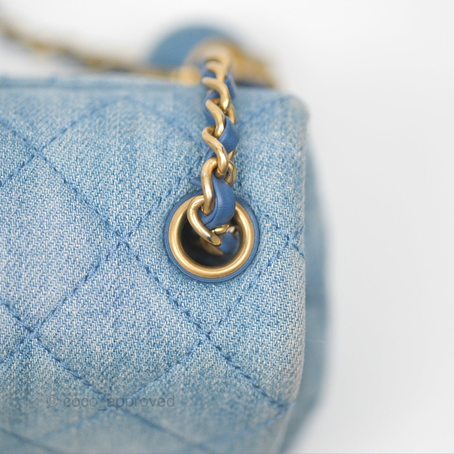 Chanel Mini Square Pearl Crush Quilted Denim Aged Gold Hardware
