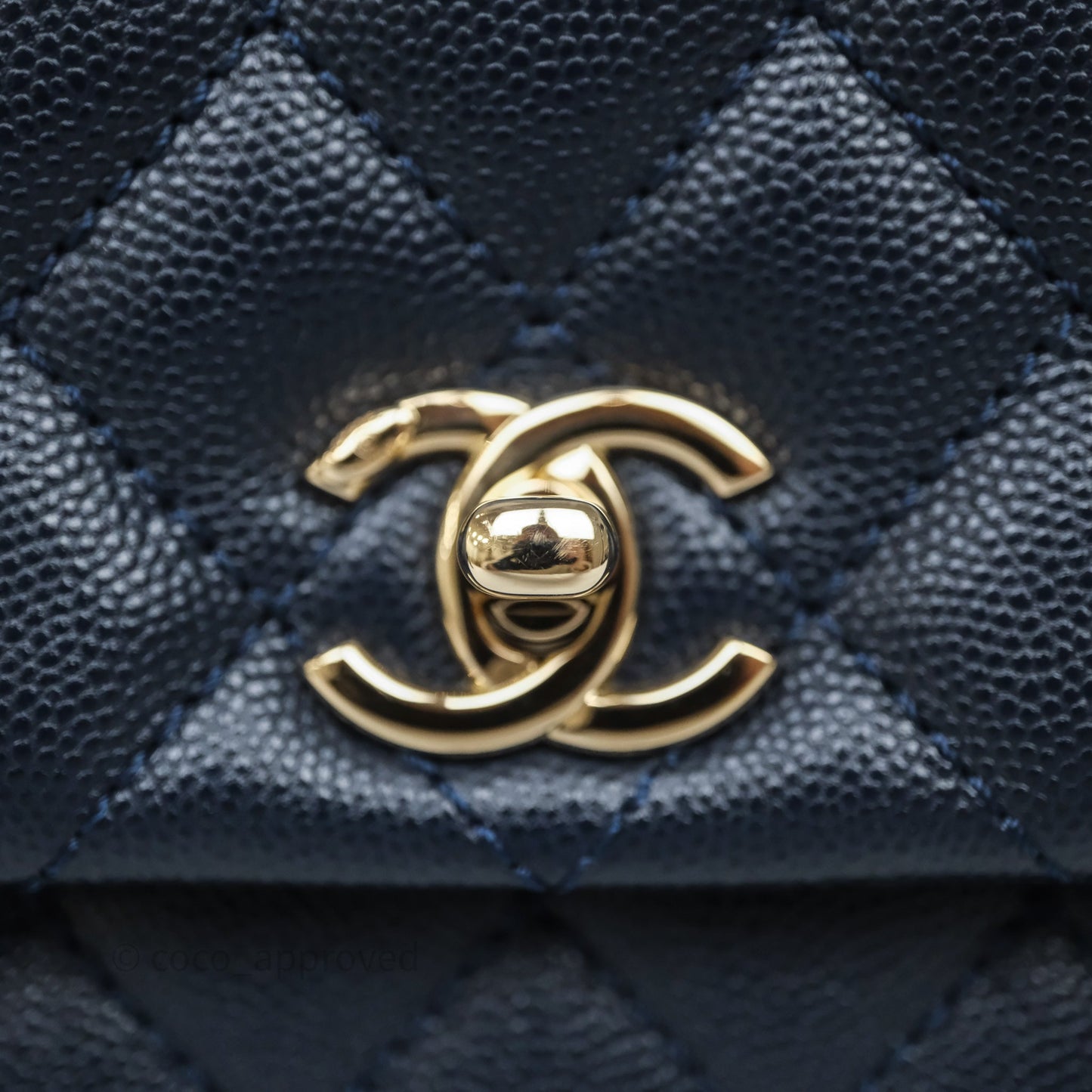 Chanel Small Coco Handle Navy Caviar Light Gold Hardware