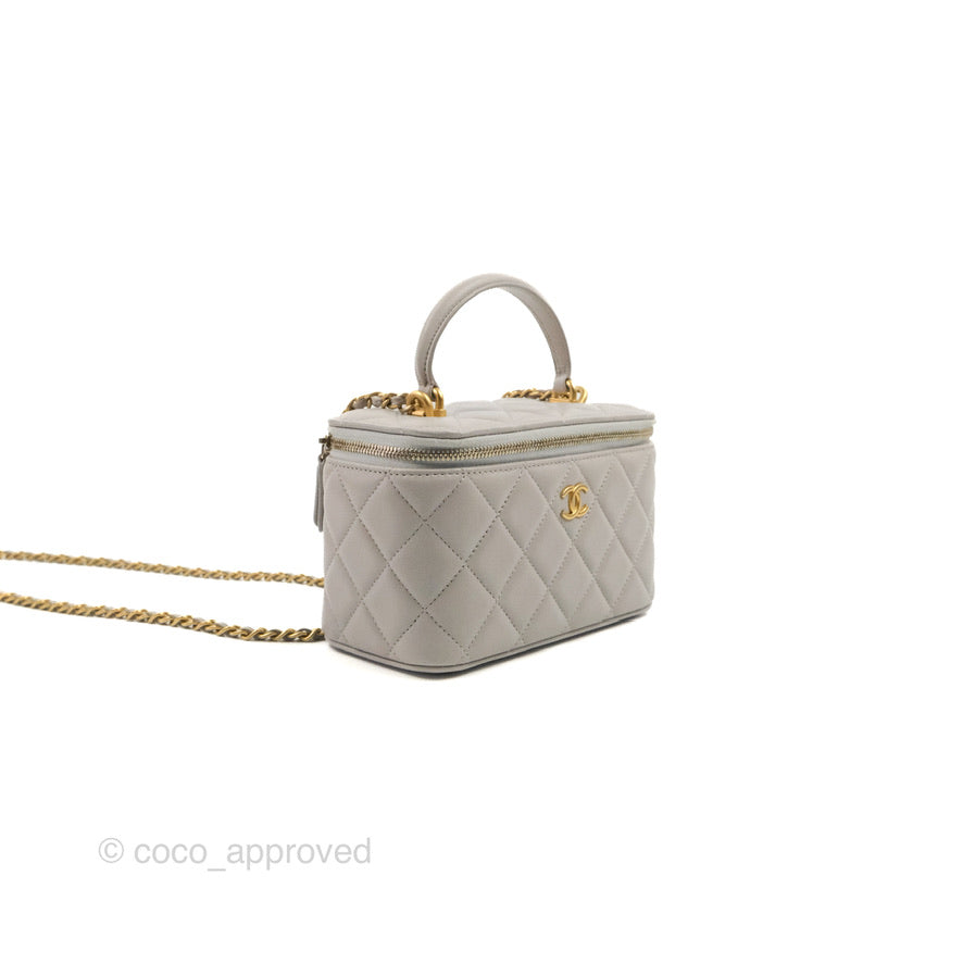Chanel Vanity Rectangular Top Handle Grey Lambskin Gold Hardware