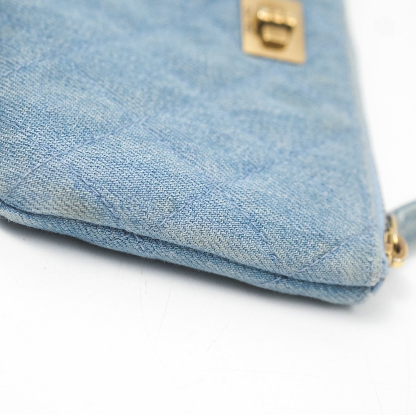 Chanel Mini Reissue O Case Quilted Light Blue Denim Aged Gold Hardware