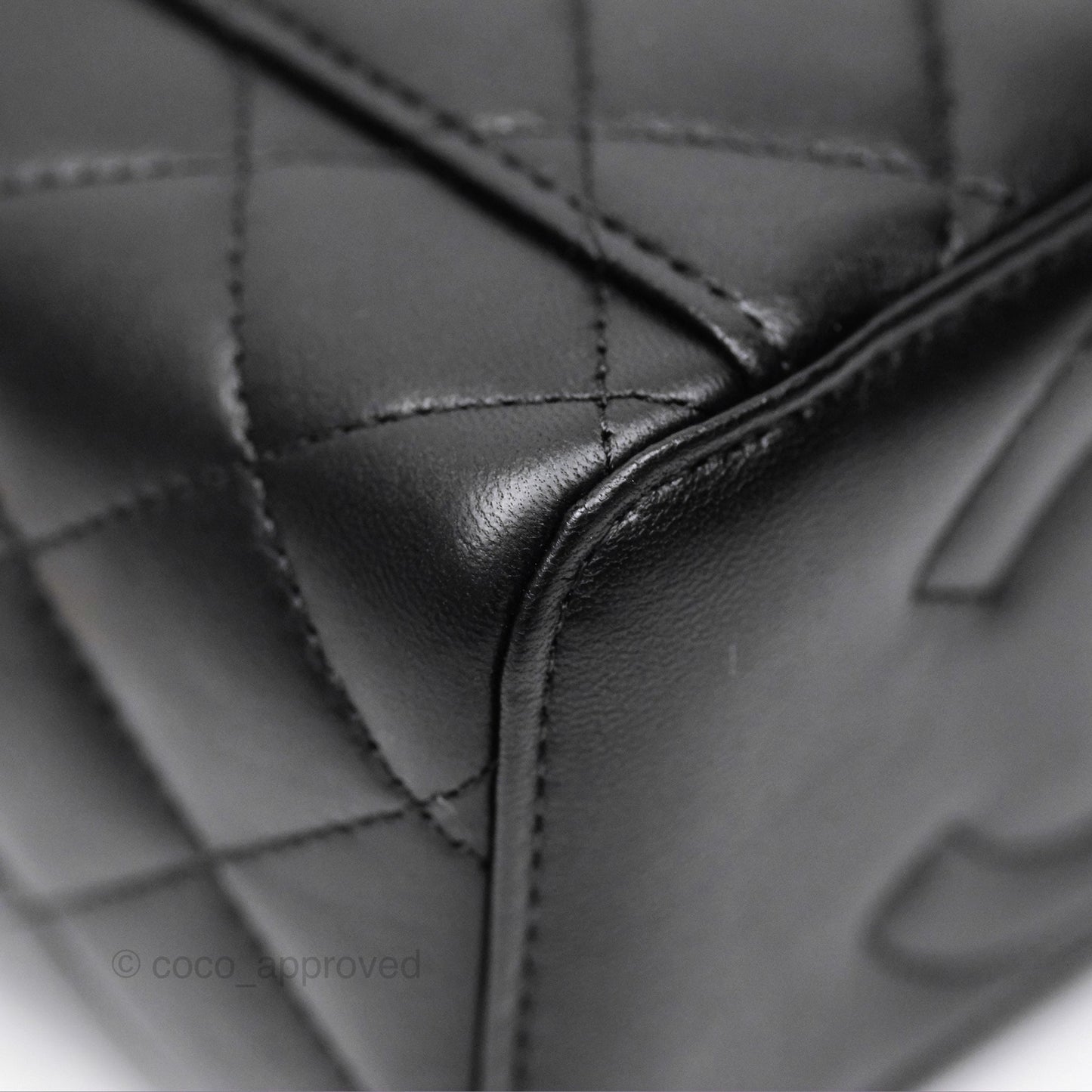 Chanel Quilted Vanity Rectangular with Camellia Adjustable Chain Black Lambskin 23S