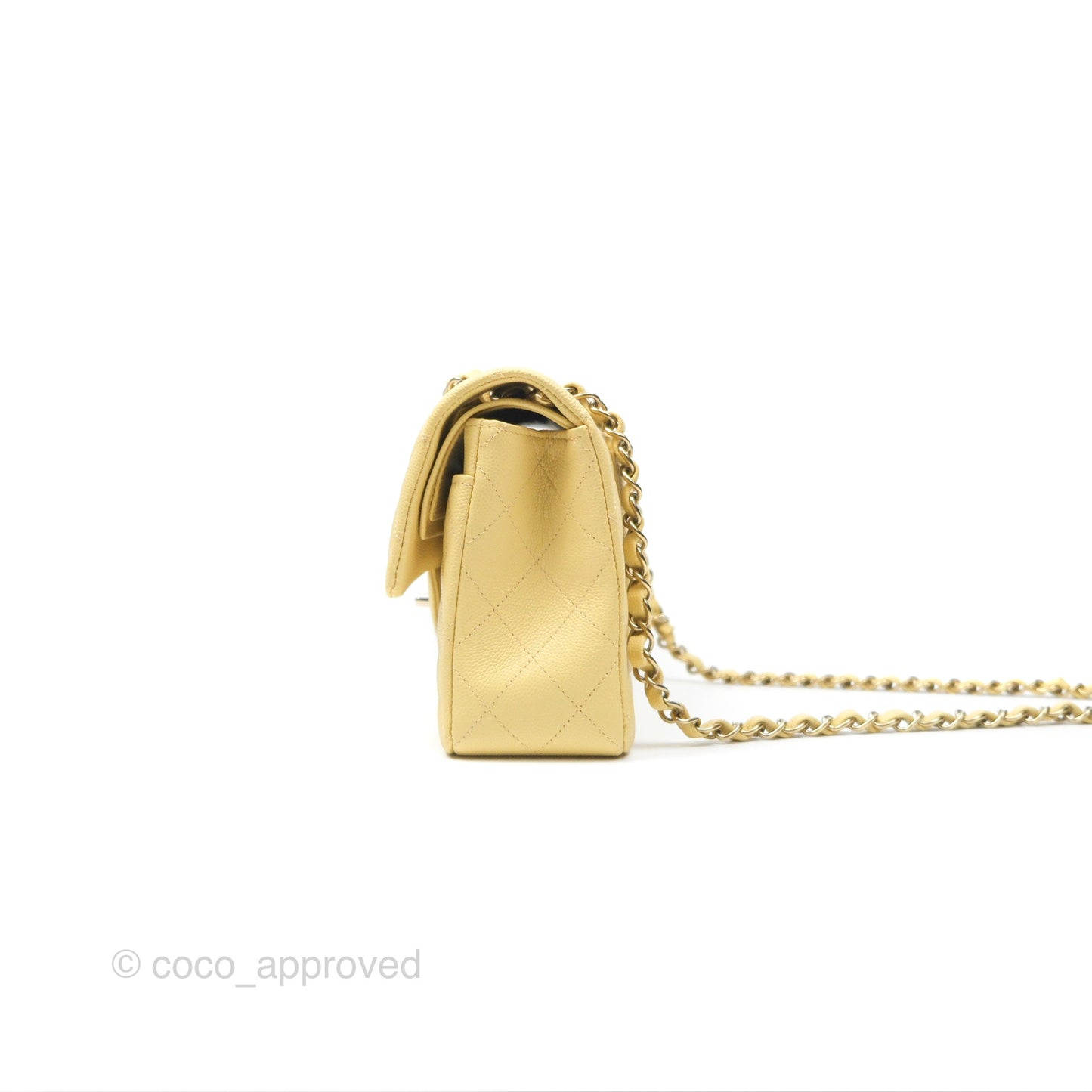 Chanel Small Classic Quilted Flap Yellow Caviar Gold Hardware