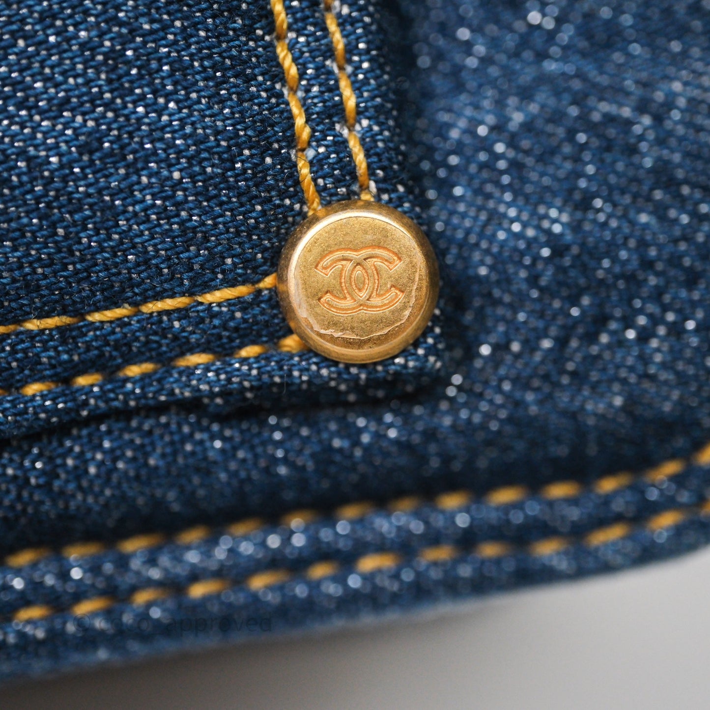 Chanel Square Flap Bag Denim Aged Gold Hardware