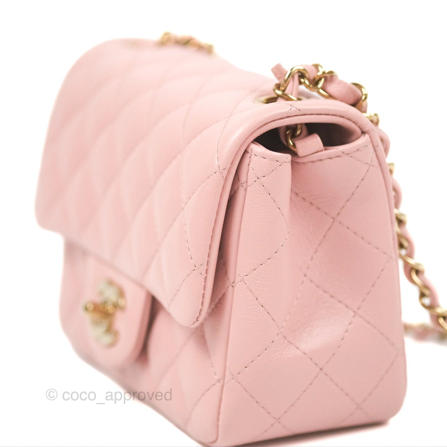 Chanel Quilted Mini Square Flap Pink Lambskin Gold Hardware