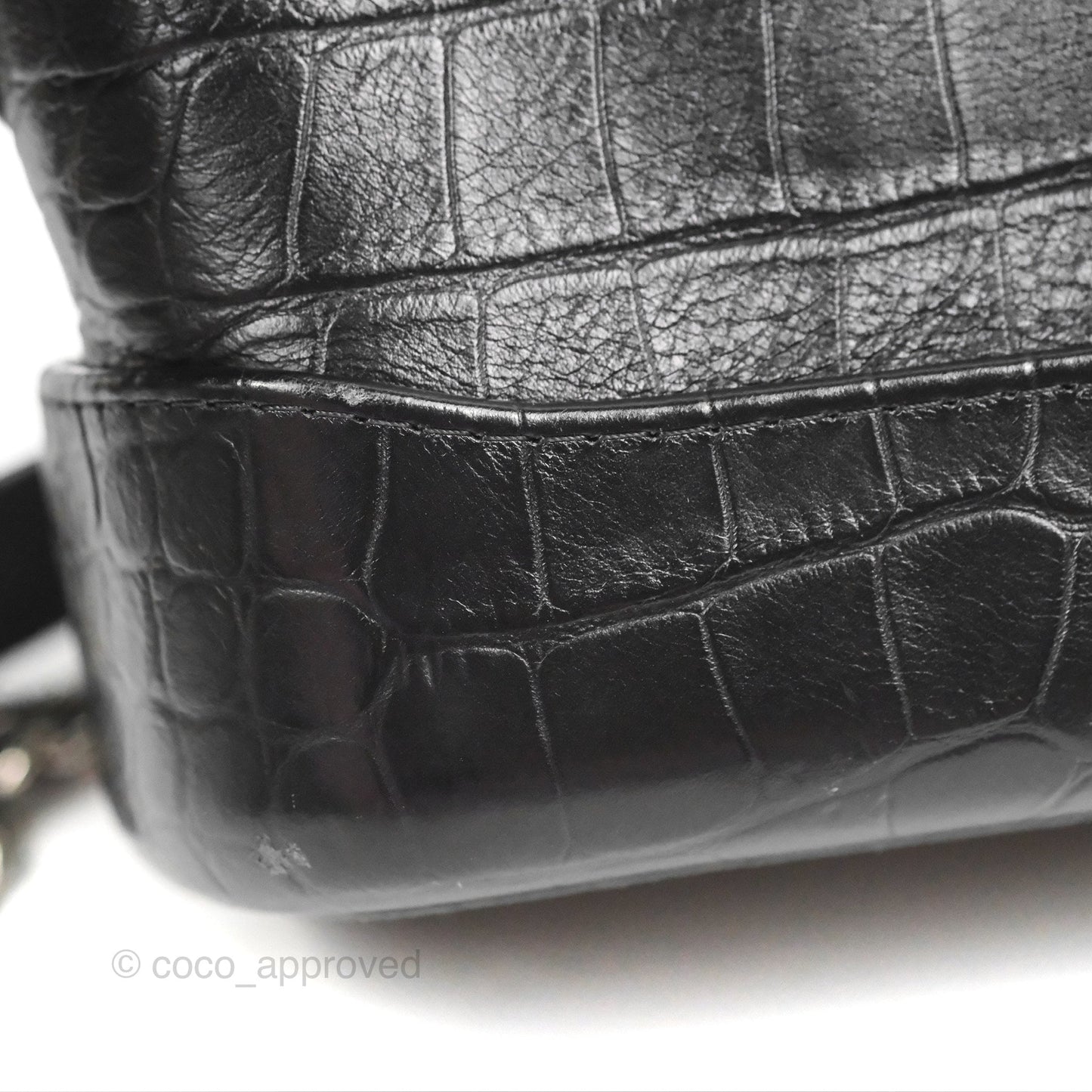 Chanel Small Gabrielle Hobo with Logo Handle Black Croc Embossed Calfskin