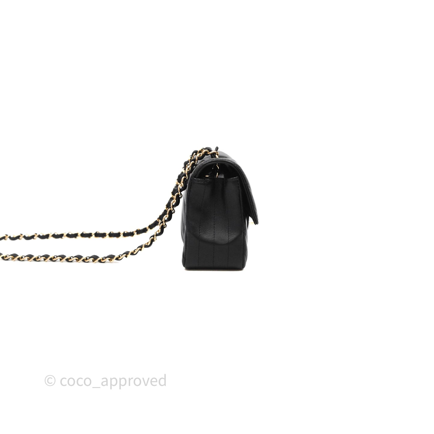 Chanel Quilted Mini Rectangular Chevron Black Lambskin Gold Hardware