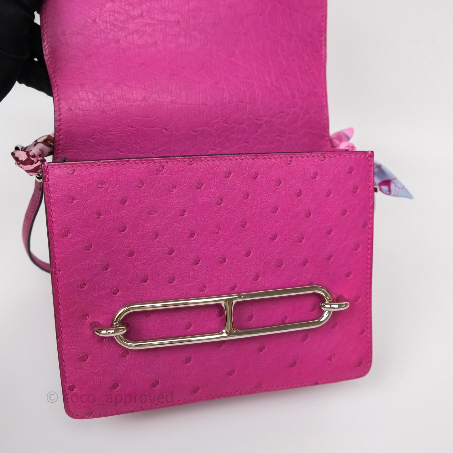 Hermès Roulis Mini 18 Rose Pourpre L3 Autruche Palladium Hardware
