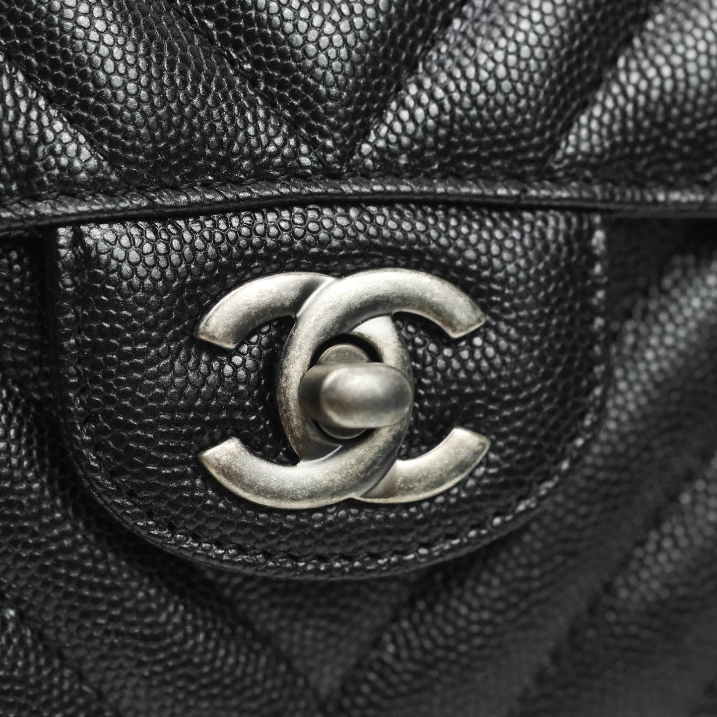 Chanel Chevron Mini Rectangular Flap Iridescent Black Caviar Ruthenium Hardware
