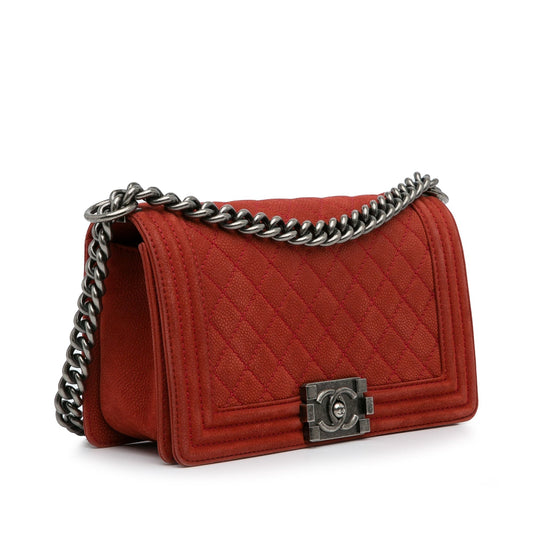 Luxury Chanel Boy Flap Large Red Caviar Ruthenium