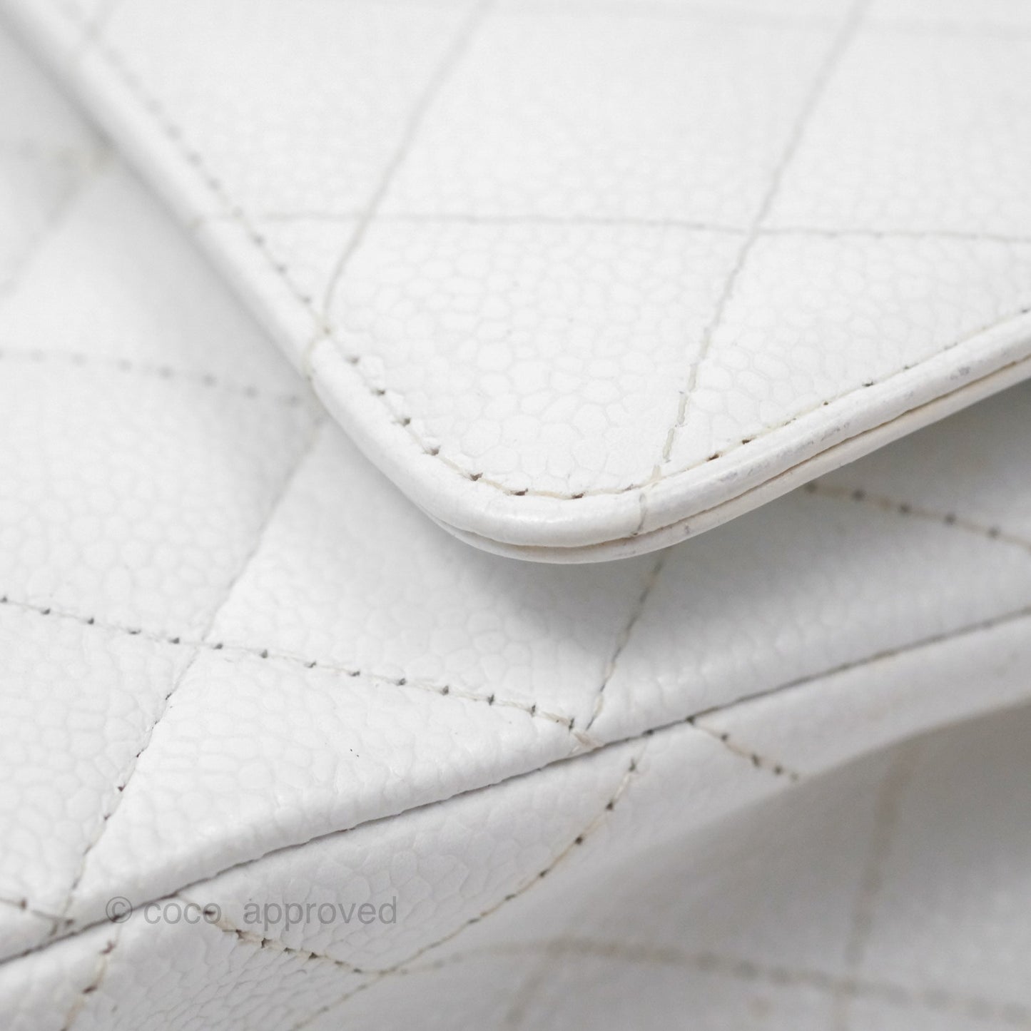 Chanel Classic M/L Medium Double Flap White Caviar Silver Hardware