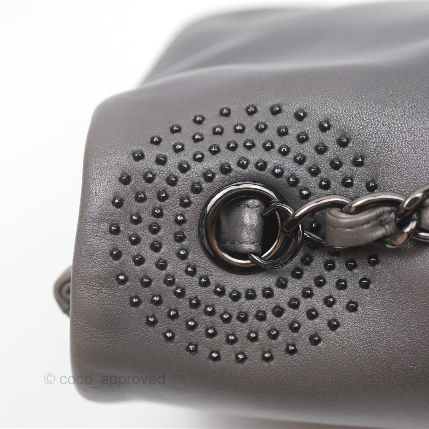 Chanel Studded CC East West Flap Shoulder Bag Lambskin Dark Grey