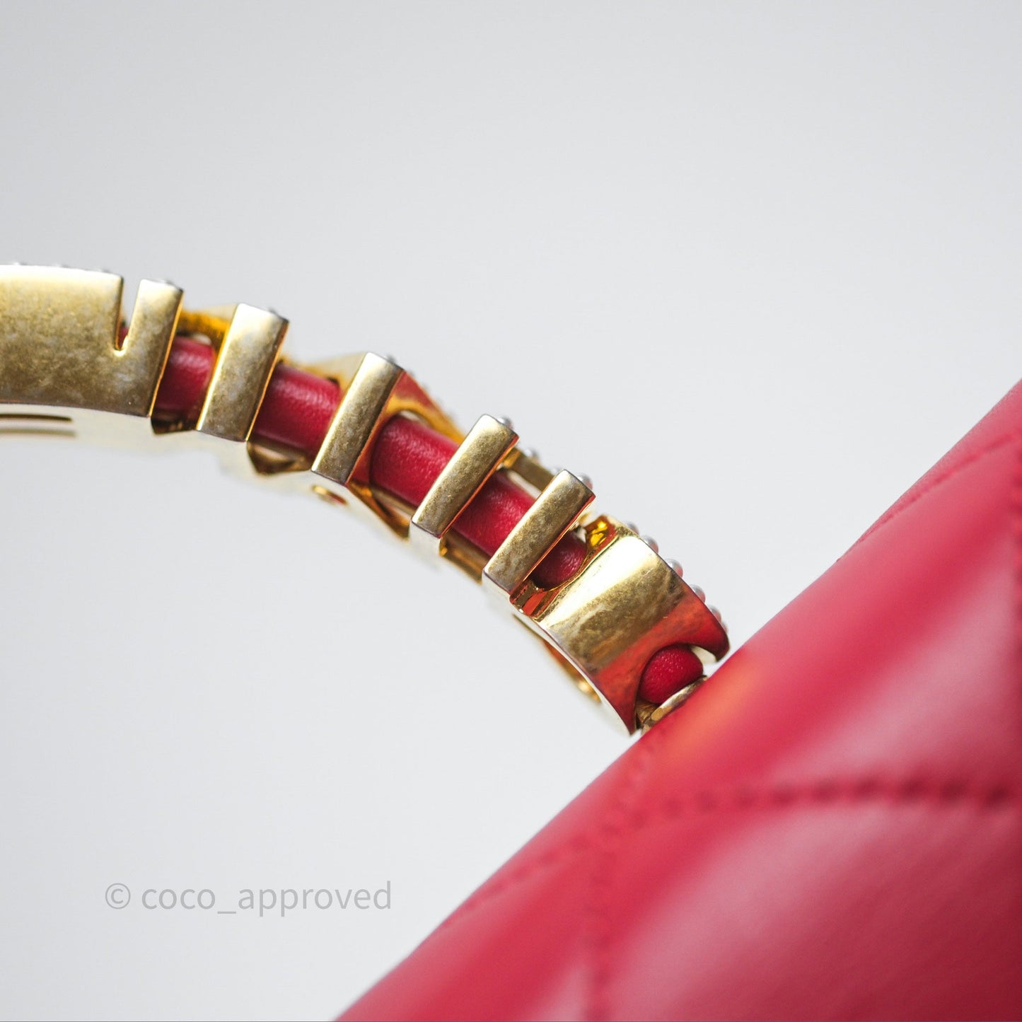 Chanel Quilted Flap Bag  with Pearl Logo Top Handle Red Lambskin Aged Gold Hardware