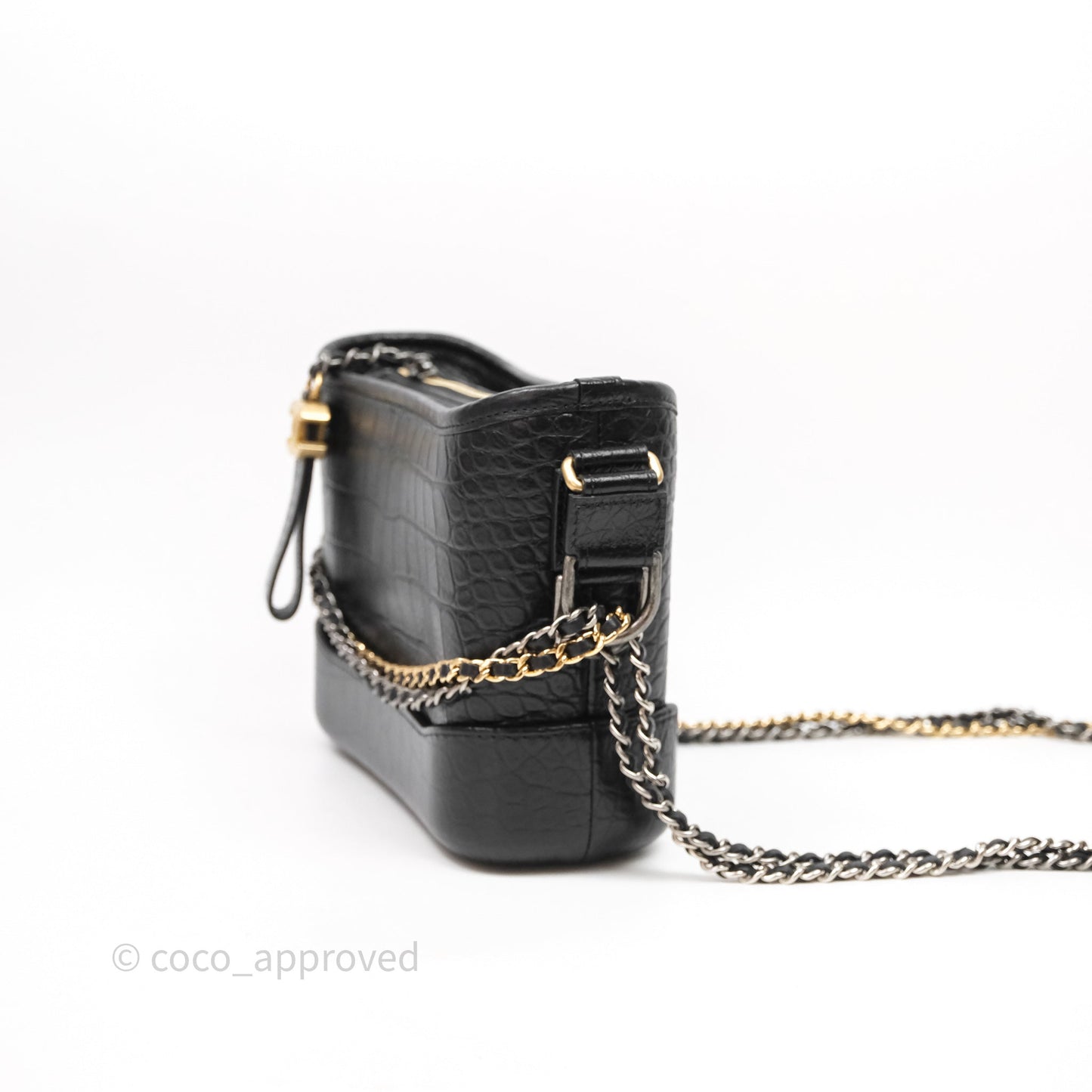Chanel Crocodile Embossed Calfskin Small Gabrielle Cocodile Hobo Black