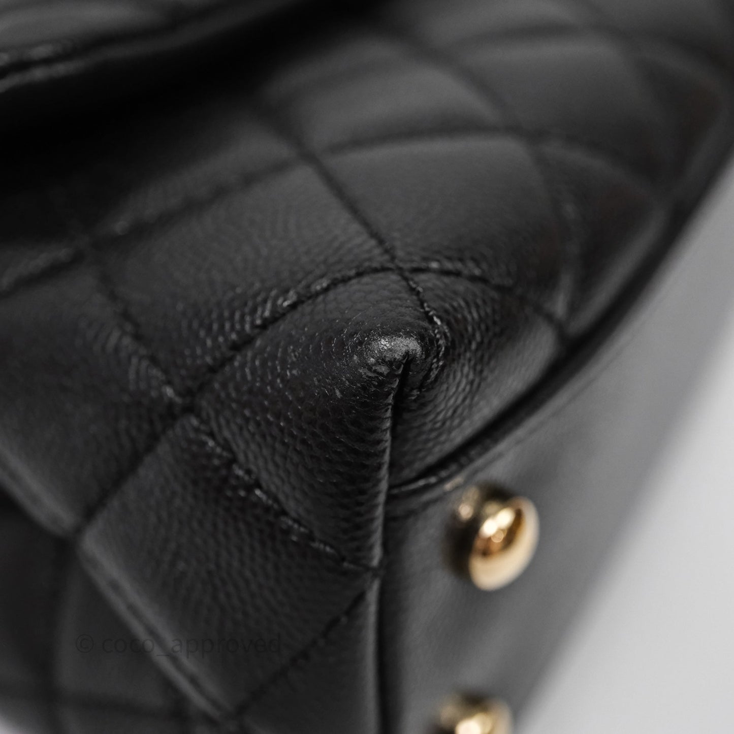 Chanel Small Coco Handle Quilted Black Caviar Aged Gold Hardware Lizard Handle