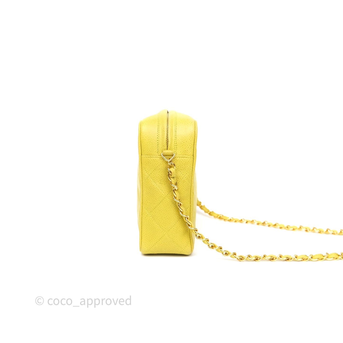 Chanel Vintage Quilted Camera Bag Green Yellow Caviar Gold Hardware