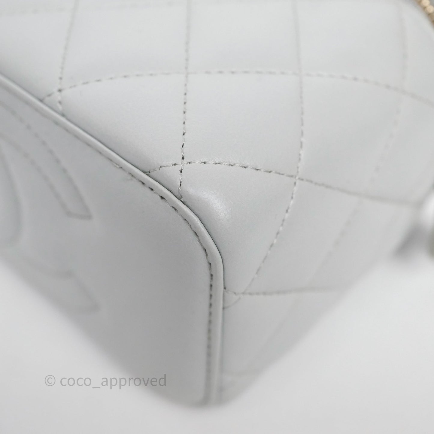 Chanel Quilted Vanity Rectangular with Camellia Adjustable Chain Blue Grey Lambskin Aged Gold Hardware