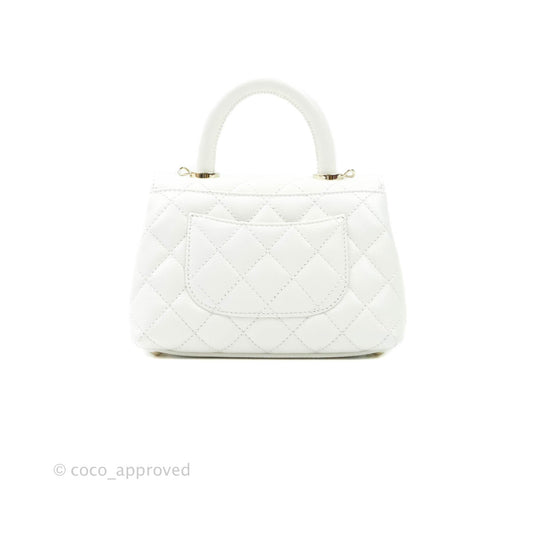 Chanel Extra Mini Coco Handle Quilted White Caviar Gold Hardware