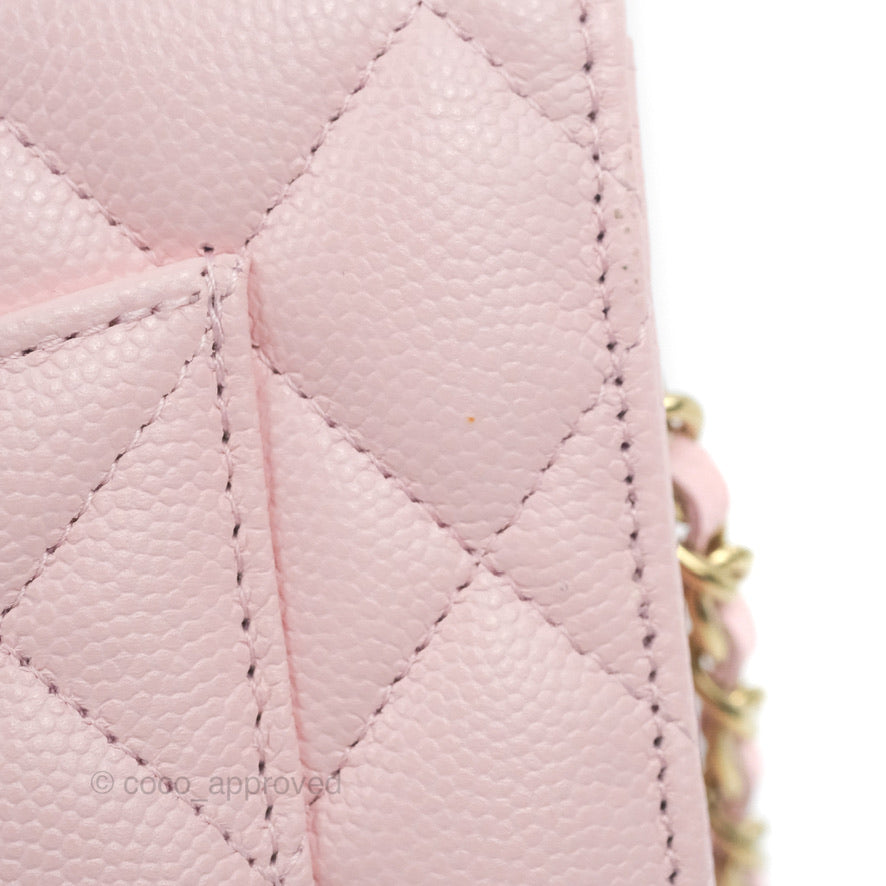 Chanel Quilted Classic Wallet on Chain WOC Pink Caviar Gold Hardware