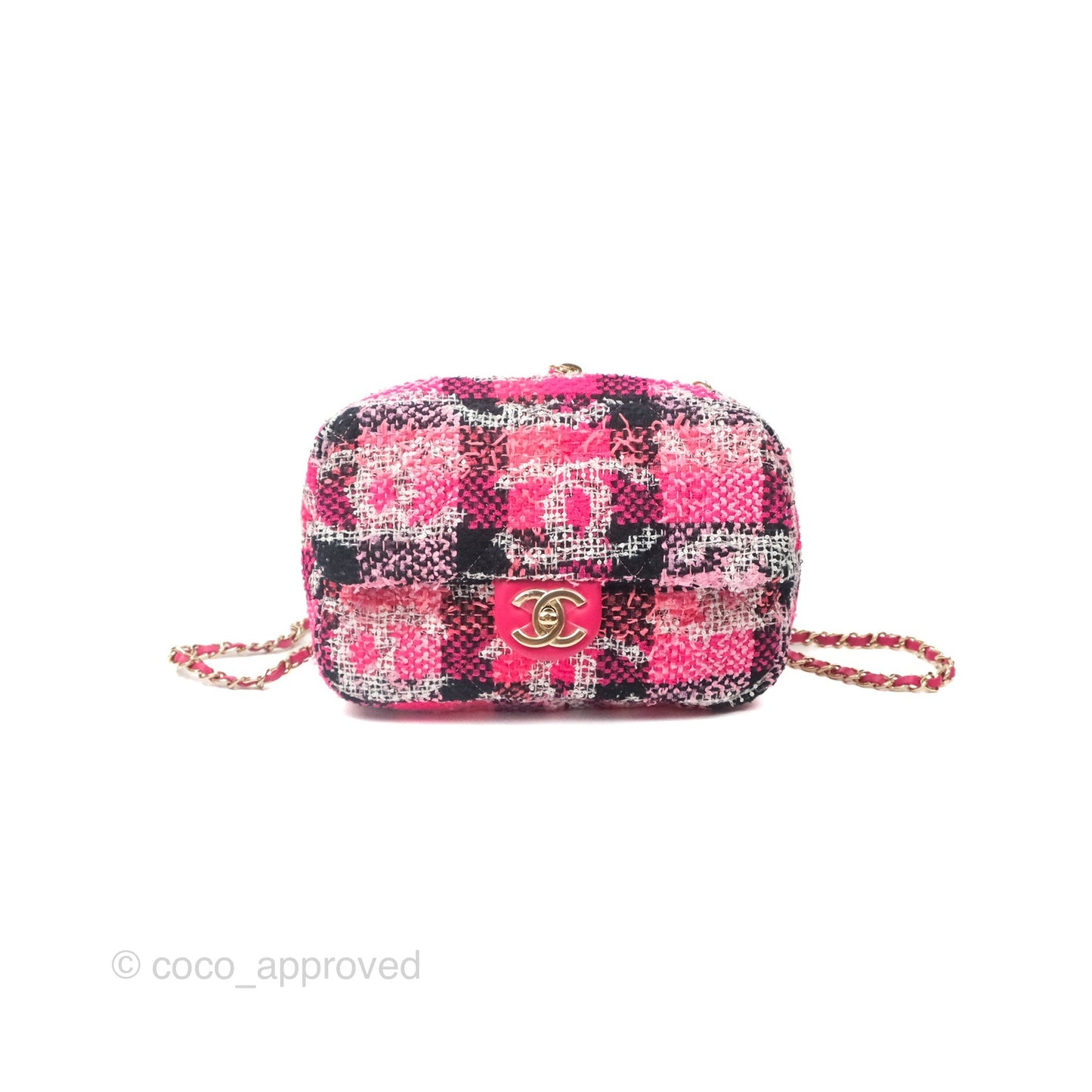 Chanel Coco Beach 2way Crossbody Bag / Foldable Tote Pink Black Grid Tweed