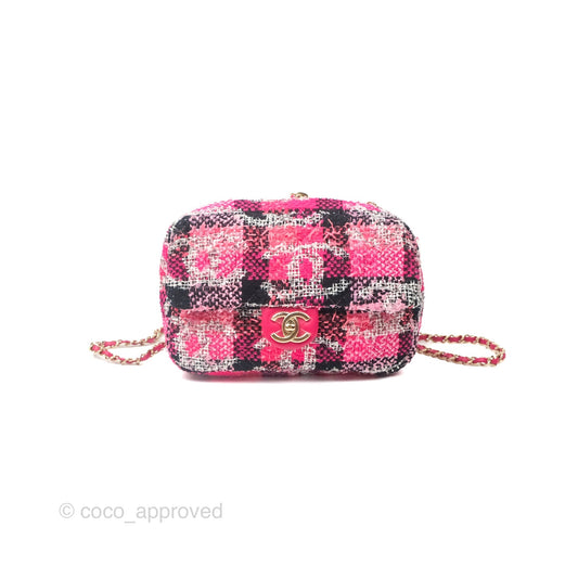 Chanel Coco Beach 2way Crossbody Bag / Foldable Tote Pink Black Grid Tweed