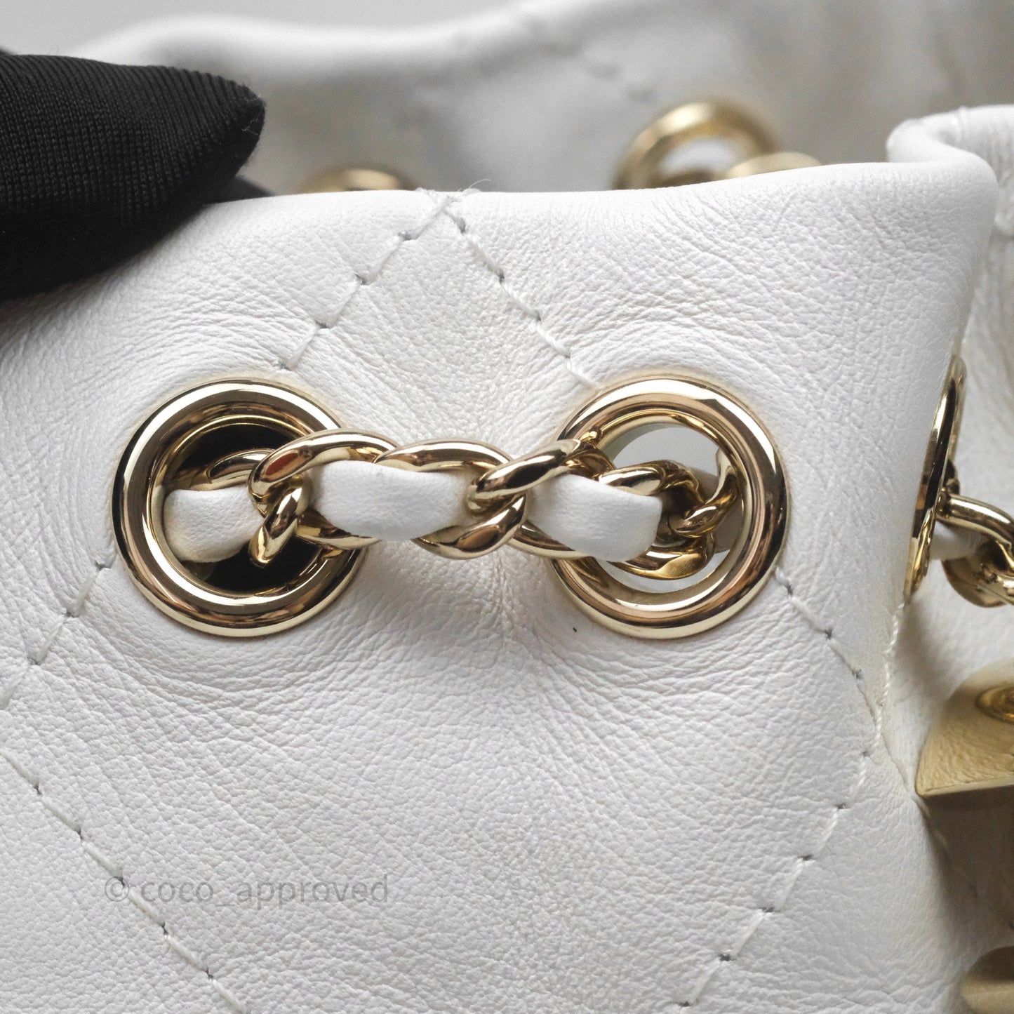 Chanel Quilted Drawstring Bucket Backpack White Calfskin Gold Hardware 24C