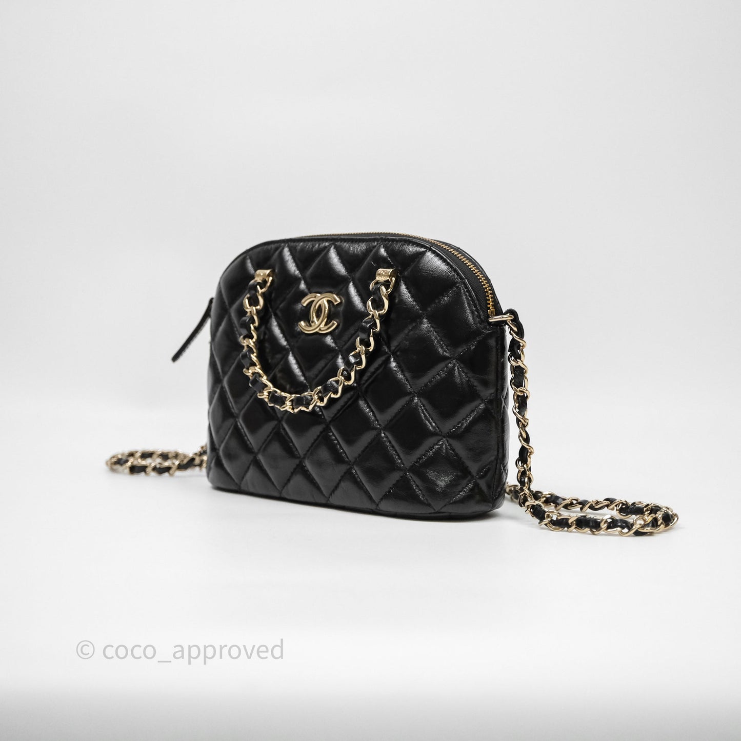 Chanel Handle Clutch with Chain Black Shiny Lambskin Gold Hardware