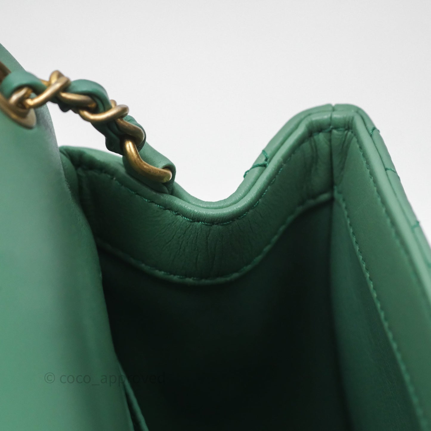 Chanel Pearl Crush Mini Square Quilted Green Lambskin Aged Gold Hardware